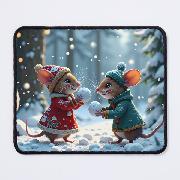 Item preview, Festive mice playing in a Winter snowball fight designed and sold by Dezignest.