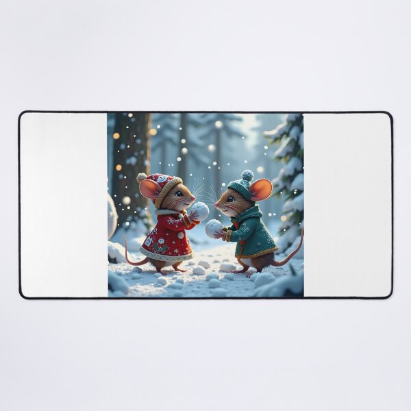 Item preview, Festive mice playing in a Winter snowball fight designed and sold by Dezignest.