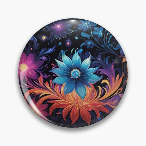 Item preview, Neon Floral Burst on Black - Vibrant Fantasy Flower Art Print designed and sold by Freestyle Designs.