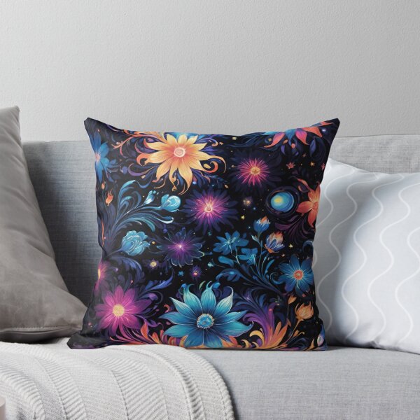 Item preview, Neon Floral Burst on Black - Vibrant Fantasy Flower Art Print designed and sold by Freestyle Designs.