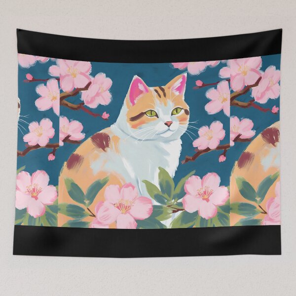 Item preview, calico cat with sakura  designed and sold by Catophile.