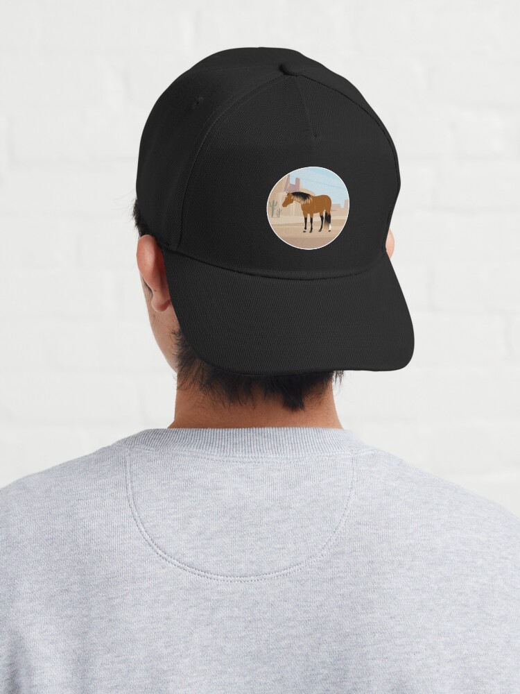 Aperçu 4 sur 7. Casquette avec l'œuvre Quarter Horse, cheval isabelle avec paysage, cheval de selle, races de chevaux des États unis créée et vendue par WebEquitation.