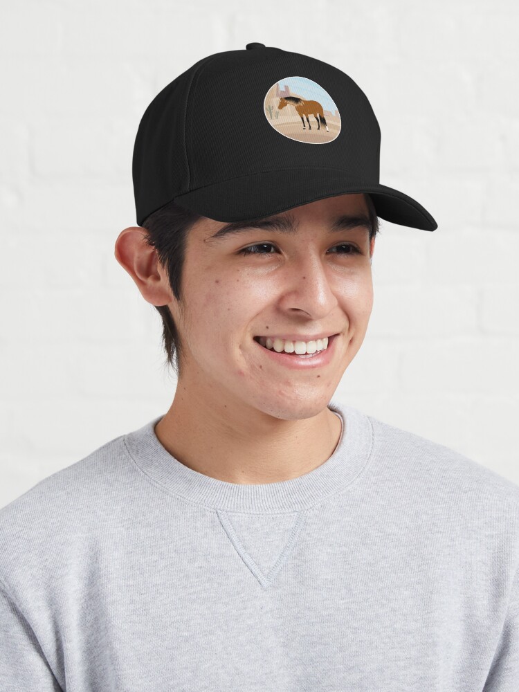 Aperçu 3 sur 7. Casquette avec l'œuvre Quarter Horse, cheval isabelle avec paysage, cheval de selle, races de chevaux des États unis créée et vendue par WebEquitation.