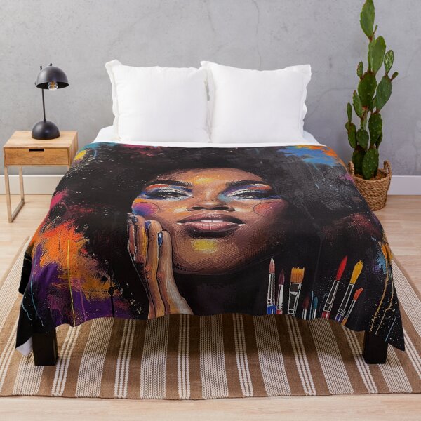 Item preview, African Woman Afro Color Painted Face - Vibrant Afro Art – Expressive Colorful Portrait of a Confident Woman designed and sold by EmiBarDesign.