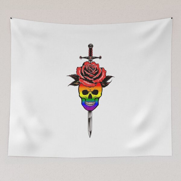 Item preview, Gothic LGBTQ Rainbow Skull & Rose Dagger – Rainbow Pride Flag Design designed and sold by Travelslightly.
