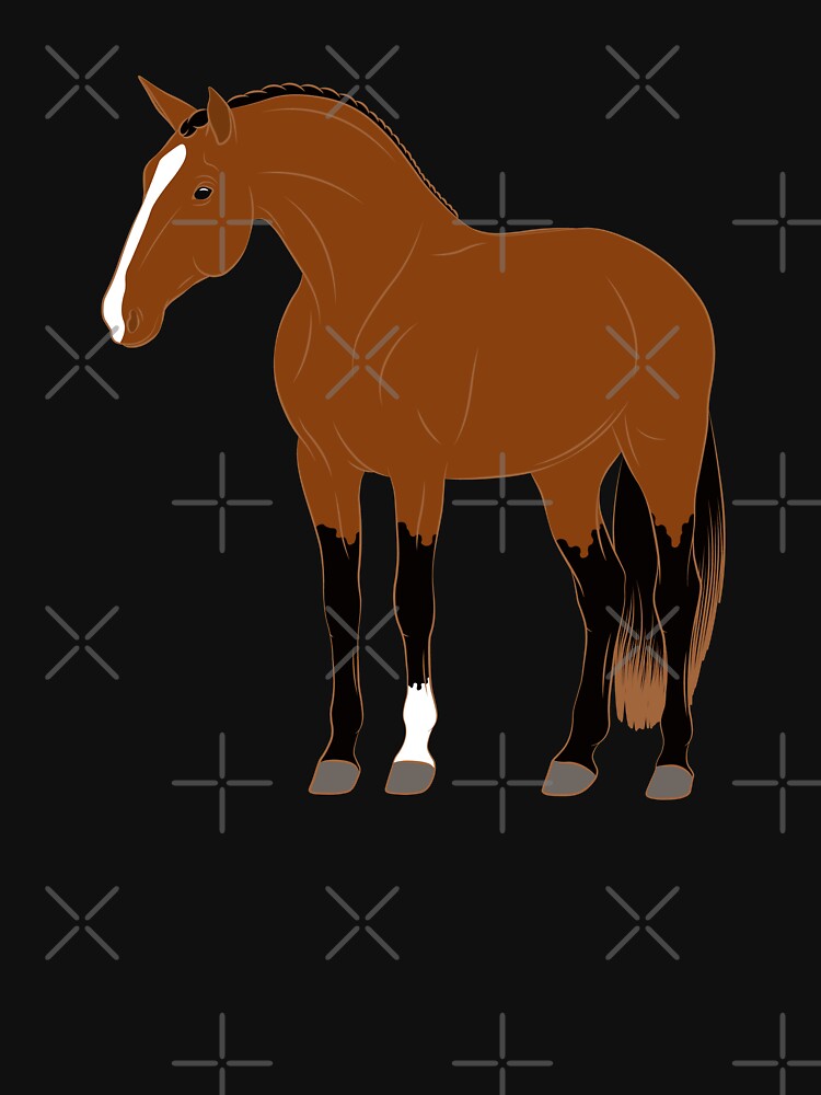Aperçu 3 sur 3. T-shirt baseball manches ¾ avec l'œuvre Cheval Alter Real, dessin cheval bai, cheval ibérique, races de chevaux du Portugal créée et vendue par WebEquitation.