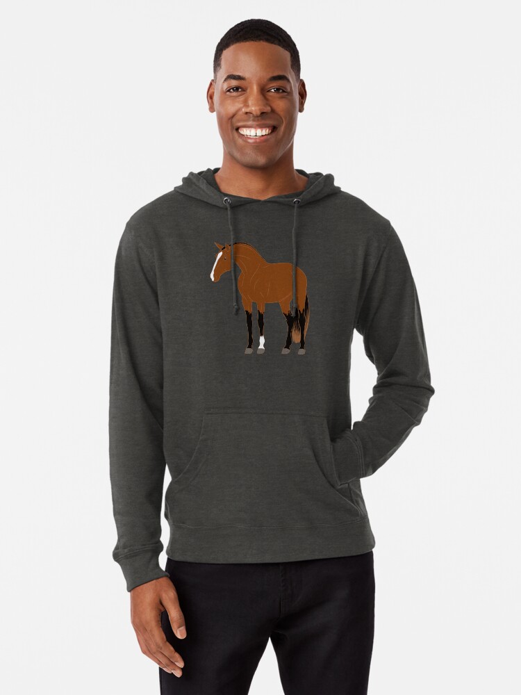 Aperçu 1 sur 5. Sweat à capuche léger avec l'œuvre Cheval Alter Real, dessin cheval bai, cheval ibérique, races de chevaux du Portugal créée et vendue par WebEquitation.