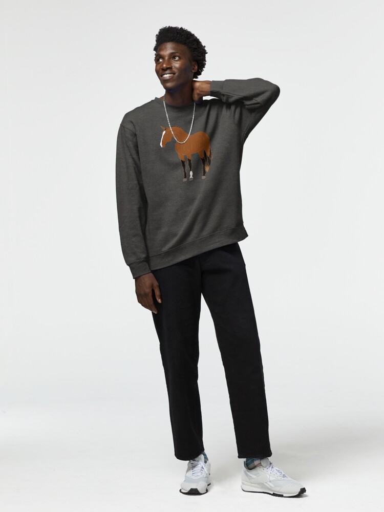 Aperçu 3 sur 7. Sweatshirt épais avec l'œuvre Cheval Alter Real, dessin cheval bai, cheval ibérique, races de chevaux du Portugal créée et vendue par WebEquitation.