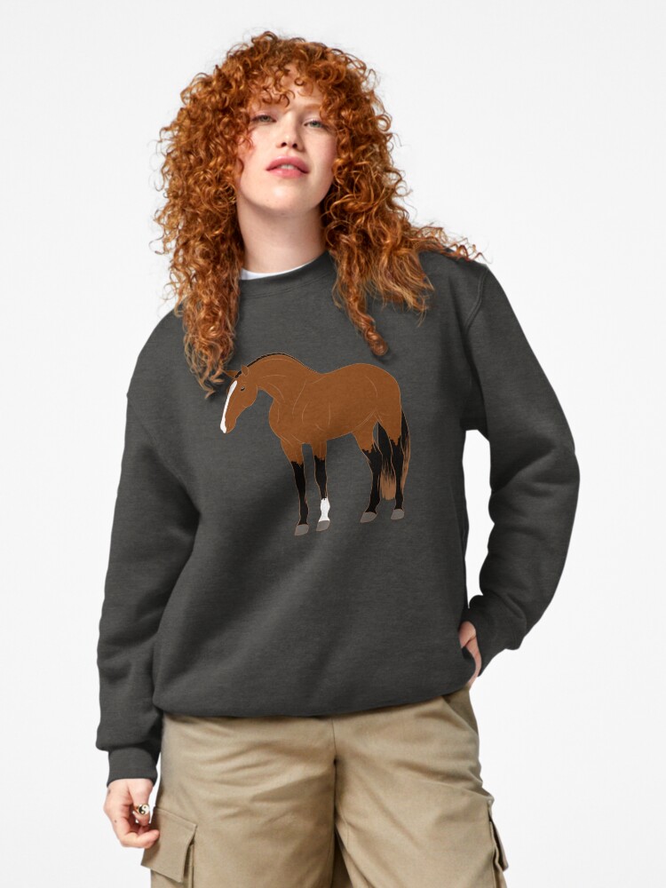 Aperçu 4 sur 7. Sweatshirt épais avec l'œuvre Cheval Alter Real, dessin cheval bai, cheval ibérique, races de chevaux du Portugal créée et vendue par WebEquitation.