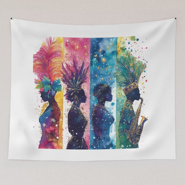 Item preview, Vibrant Mardi Gras Watercolor Art – Stunning Feathered Headdresses & Samba Energy designed and sold by AnnDesignStudio.