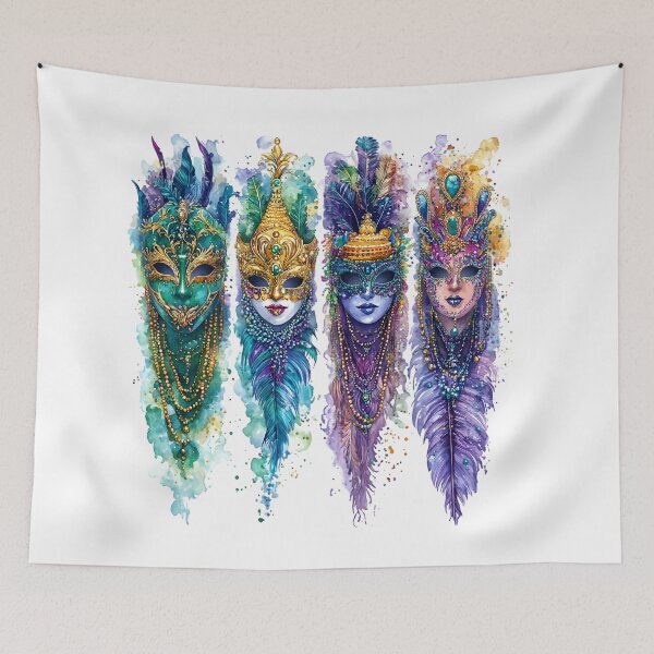 Item preview, Stunning Watercolor Mardi Gras Mask Set – Intricate, Pastel & Elegant designed and sold by AnnDesignStudio.