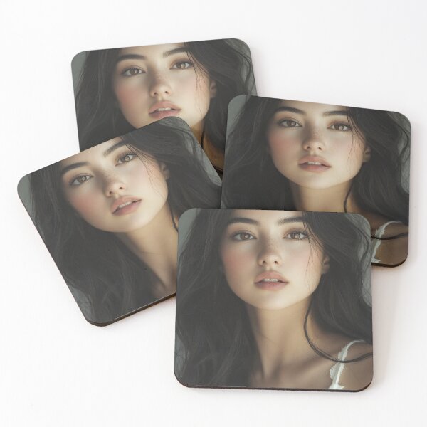 Item preview, A young woman with long, dark hair gazes at the camera with a serene expression, showcasing natural beauty and soft lighting. designed and sold by anytka.