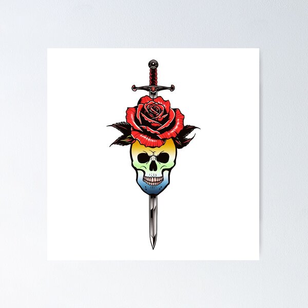 Item preview, Gothic AroAce Agender Skull & Rose Dagger – AroAce Agender Pride Flag Design designed and sold by Travelslightly.