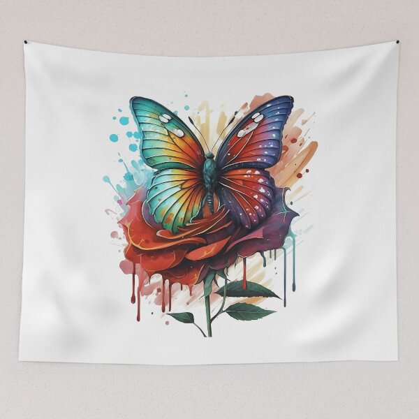 Item preview, Fantasy rainbow butterfly on a rose watercolor splash designed and sold by Ann Miu Deluxe.