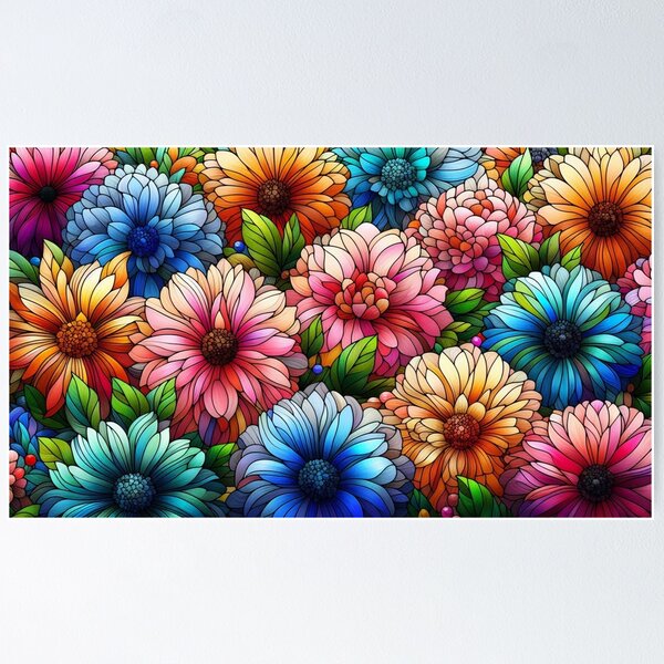 Artikel-Vorschau von Bunte Blumen im Buntglas-Stil, designt und verkauft von ArtNames.
