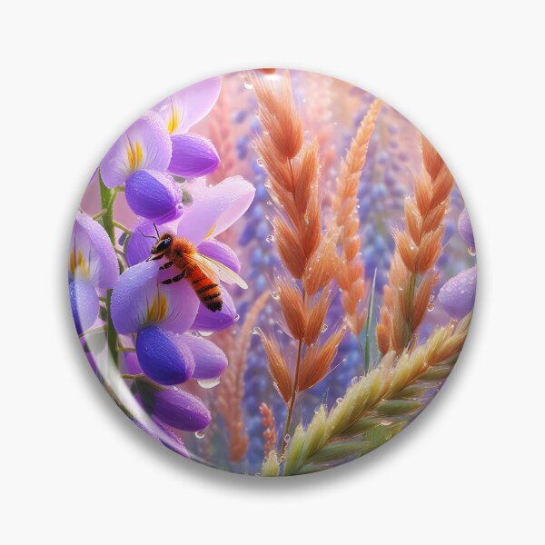 Item preview, Bee on wisteria flower clystar clear dew morning designed and sold by EmeraldeaArt.