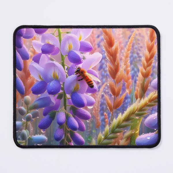 Item preview, Bee on wisteria flower clystar clear dew morning designed and sold by EmeraldeaArt.