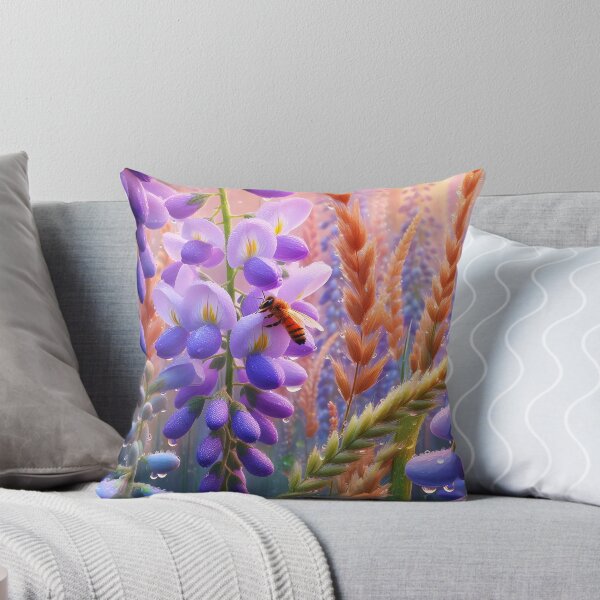 Item preview, Bee on wisteria flower clystar clear dew morning designed and sold by EmeraldeaArt.
