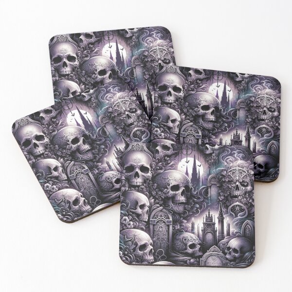 Item preview, Gothic Skulls and Cemetary Pattern Print designed and sold by PinUpPizzazz.