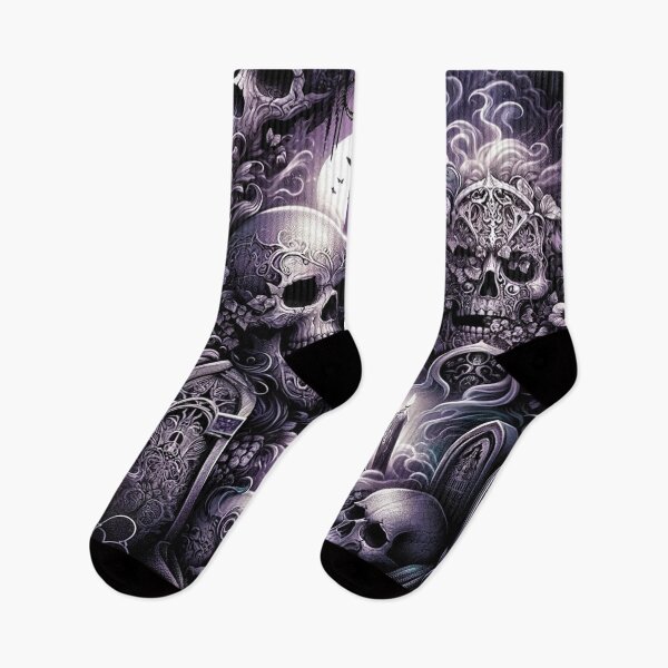 Item preview, Gothic Skulls and Cemetary Pattern Print designed and sold by PinUpPizzazz.