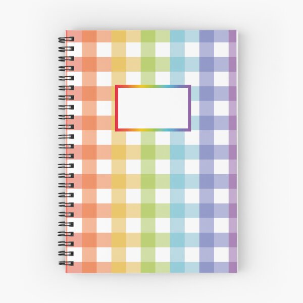 Artikelvorschau, Notizbuch mit Regenbogen-Gingham-Muster entworfen und verkauft von poppypaperworks.