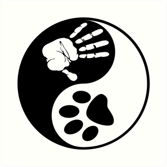 Yin Yang Hand And Paw Prints Art Prints By Randomrabbit Redbubble