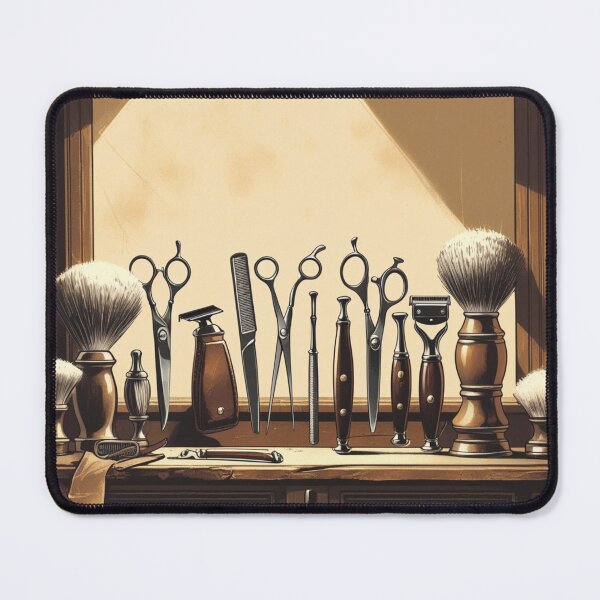 Item preview, A vintage-inspired illustration of a meticulously organized barber shop, designed and sold by Millzsplace.