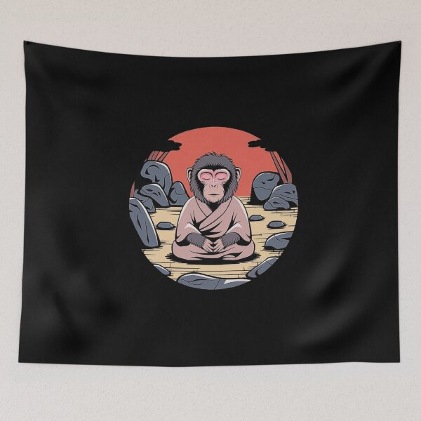 Item preview, Meditating Monkey in Zen Garden - Tranquil Japanese Style Art designed and sold by love3617.