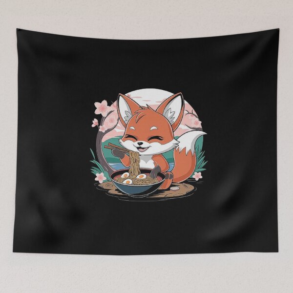 Item preview, Cute Fox Eating Ramen - Adorable Japanese Noodle Art designed and sold by love3617.