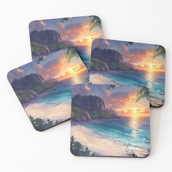 Item preview, Colorful Coastal Sunset - Tropical Travel Artwork designed and sold by Emaga Digital Studio.