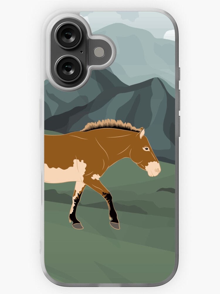 Aperçu 1 sur 5. Coque iPhone avec l'œuvre Cheval de Przewalski, cheval primitif, cheval isabelle avec paysage, races de chevaux de la Mongolie créée et vendue par WebEquitation.