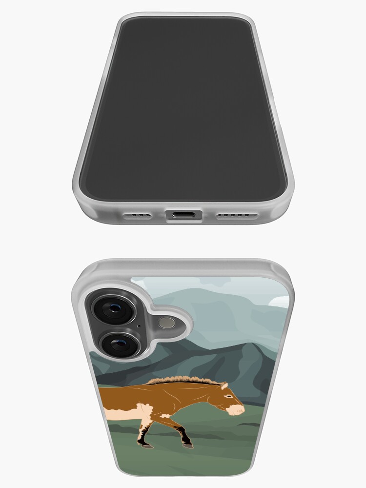 Aperçu 3 sur 5. Coque iPhone avec l'œuvre Cheval de Przewalski, cheval primitif, cheval isabelle avec paysage, races de chevaux de la Mongolie créée et vendue par WebEquitation.
