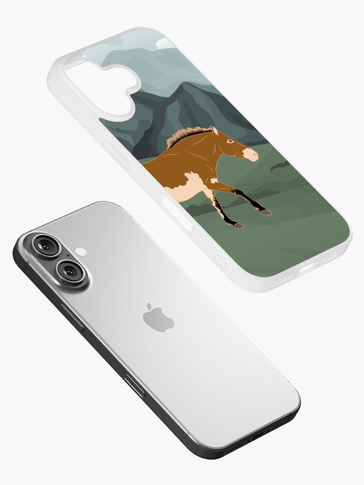 Aperçu 2 sur 5. Coque iPhone avec l'œuvre Cheval de Przewalski, cheval primitif, cheval isabelle avec paysage, races de chevaux de la Mongolie créée et vendue par WebEquitation.