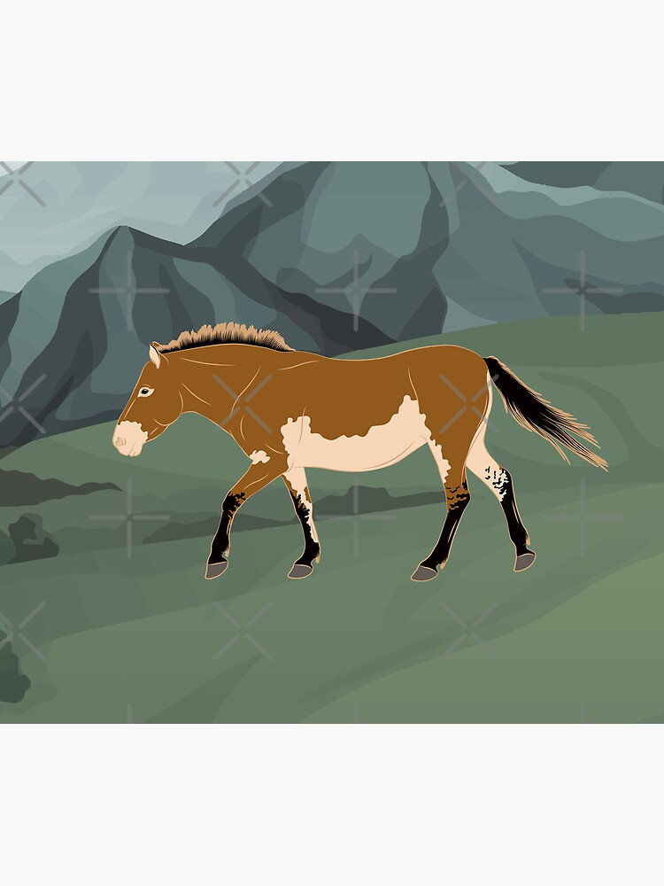 Aperçu 5 sur 5. Tapis de souris avec l'œuvre Cheval de Przewalski, cheval primitif, cheval isabelle avec paysage, races de chevaux de la Mongolie créée et vendue par WebEquitation.