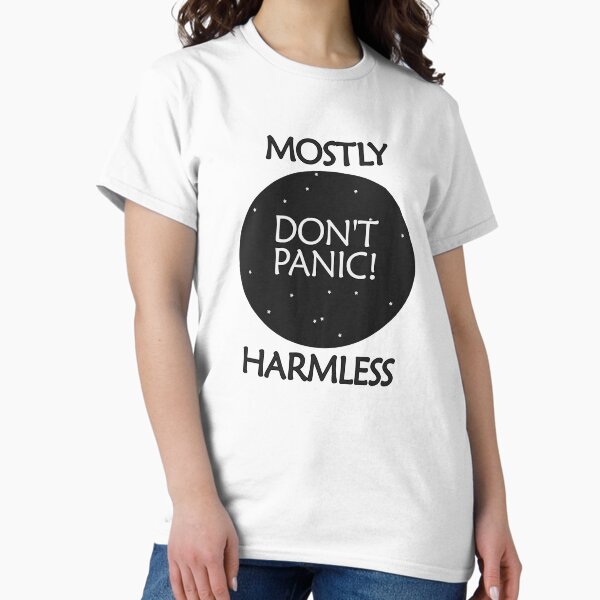Item preview, Don't Panic Mostly Harmless Quote in a Black Circle  designed and sold by BlueBakes.