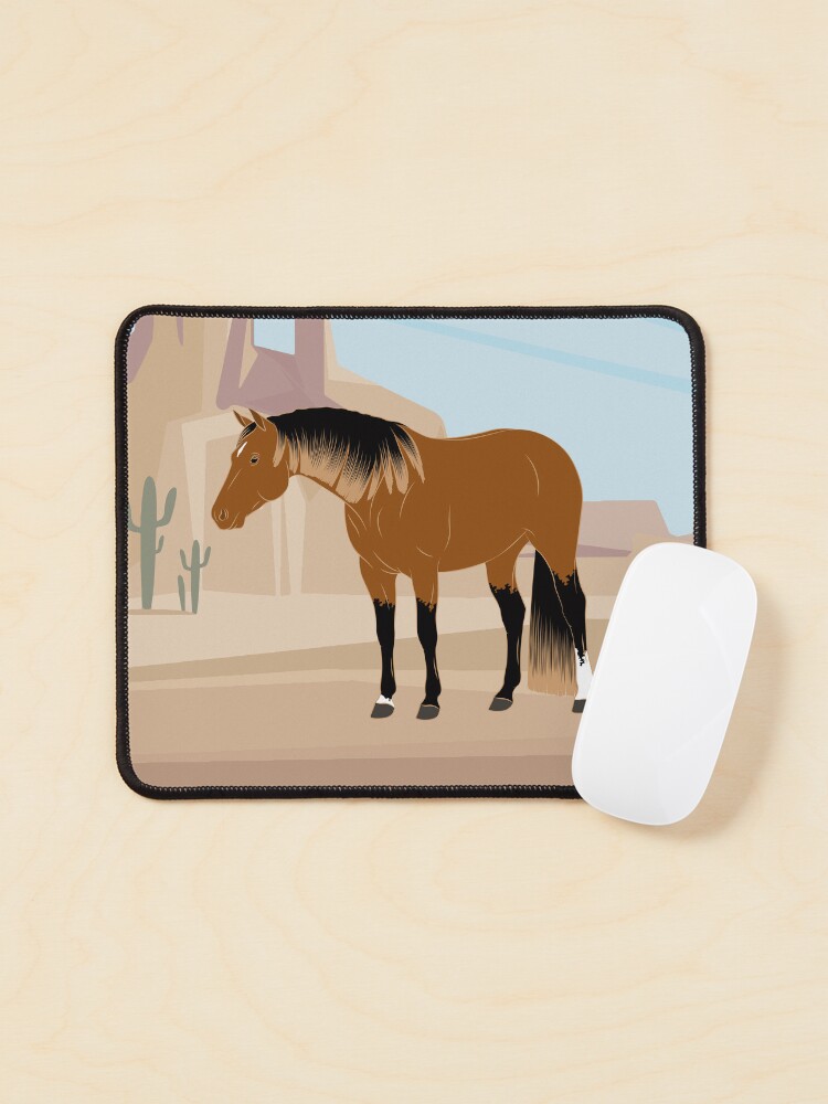 Aperçu 1 sur 5. Tapis de souris avec l'œuvre Quarter Horse, cheval isabelle avec paysage, cheval de selle, races de chevaux des États unis créée et vendue par WebEquitation.