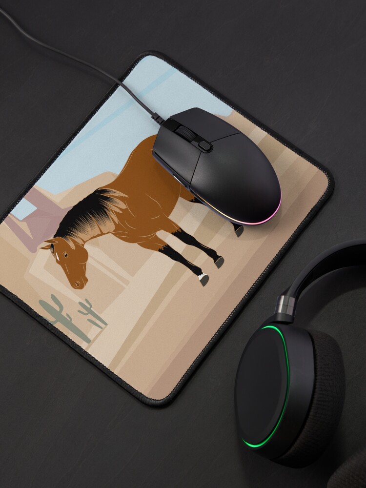 Aperçu 4 sur 5. Tapis de souris avec l'œuvre Quarter Horse, cheval isabelle avec paysage, cheval de selle, races de chevaux des États unis créée et vendue par WebEquitation.
