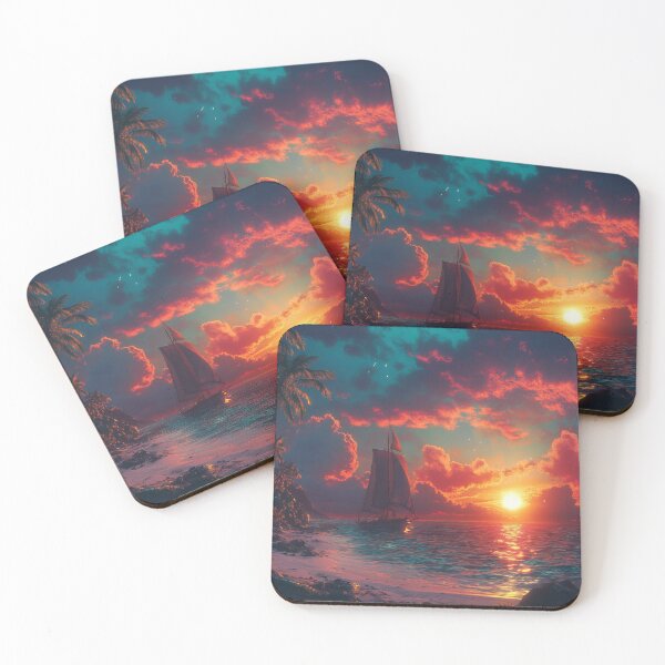 Item preview, A sunset on a tropical island paints the sky with brilliant colors designed and sold by emaga.