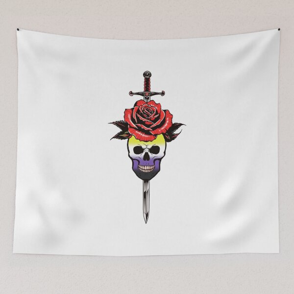 Item preview, Gothic Nonbinary Skull & Rose Dagger – Nonbinary Pride Flag Design designed and sold by Travelslightly.