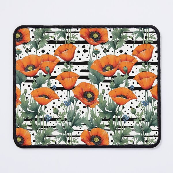 Item preview, Orange California Poppies With Black And White Stripes And Dots designed and sold by CarrollGene.