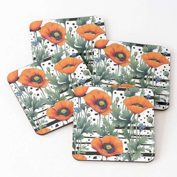 Item preview, Orange California Poppies With Black And White Stripes And Dots designed and sold by CarrollGene.