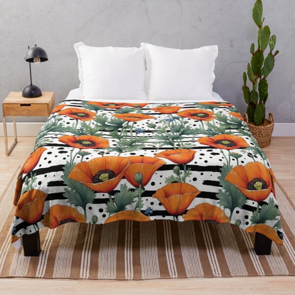 Item preview, Orange California Poppies With Black And White Stripes And Dots designed and sold by CarrollGene.