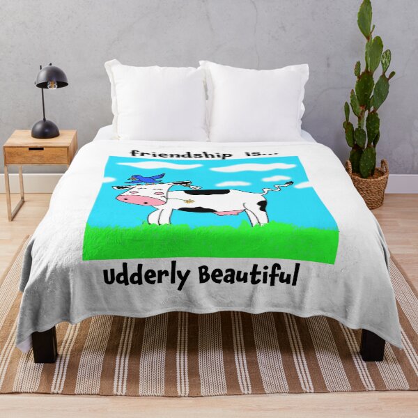 Item preview, Friendship is Udderly Beautiful with Cute Cow and Bird Cowleen and Bluebell designed and sold by ArtByMarkDesign.