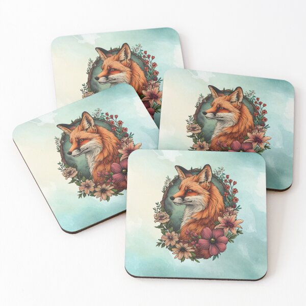 Item preview, Red Fox Portrait with Flowers designed and sold by Eclectic Monkey.