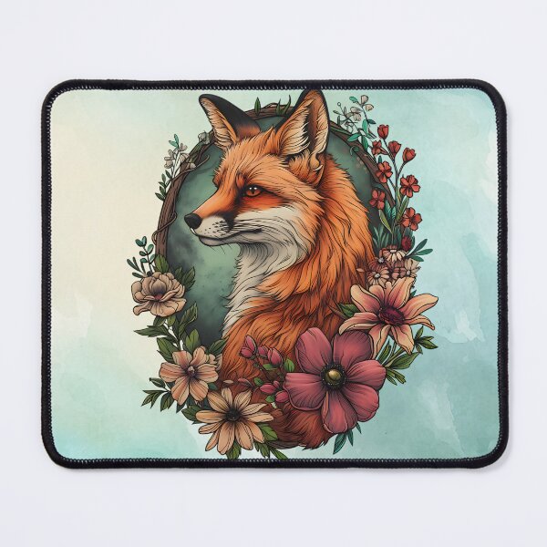 Item preview, Red Fox Portrait with Flowers designed and sold by Eclectic Monkey.