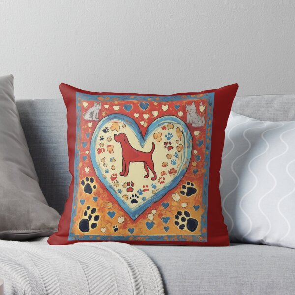 Item preview, "Paws of Love: Whimsical Heart with Canine and Feline Friends" designed and sold by Artisticanvas.