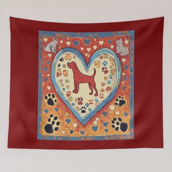 Item preview, "Paws of Love: Whimsical Heart with Canine and Feline Friends" designed and sold by Artisticanvas.