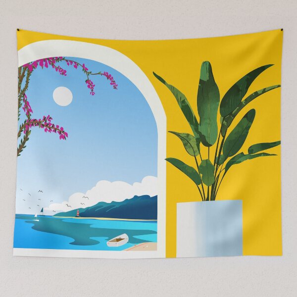 Item preview, A Peek Ahead, Travel Ocean Beach Sea Tropical, Architecture Arch Boat Summer, Bougainvillea Eclectic Bohemian designed and sold by 83oranges.com.