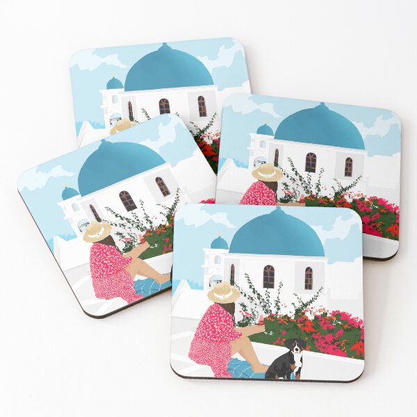 Item preview, Greek Staycation, Pets Santorini Tropical Summer Travel, Dog White Buildings Architecture Fashion Bohemian designed and sold by 83oranges.com.
