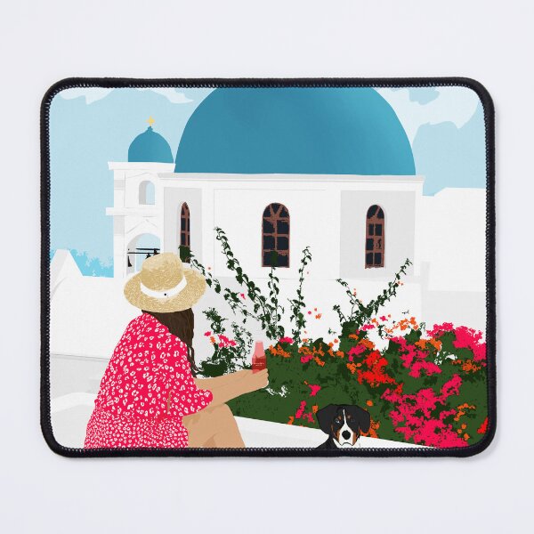 Item preview, Greek Staycation, Pets Santorini Tropical Summer Travel, Dog White Buildings Architecture Fashion Bohemian designed and sold by 83oranges.com.